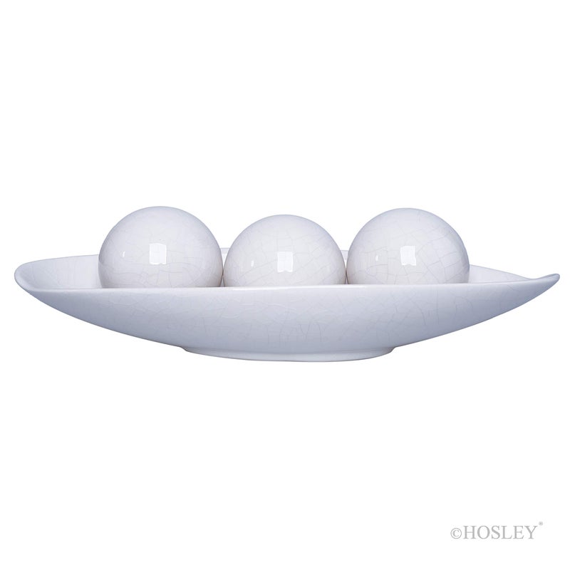 Hosley Decorative Bowl and Orb Set. Ideal GIFT for Weddings Special Occasions and for Decorative Centerpiece in Your Living Dining Room O3 (Crackle Ivory) - Image 1